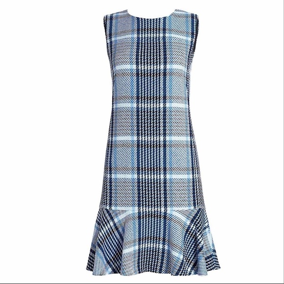 AKRIS Punto Plaid Tweed Flounce Hem shift dress